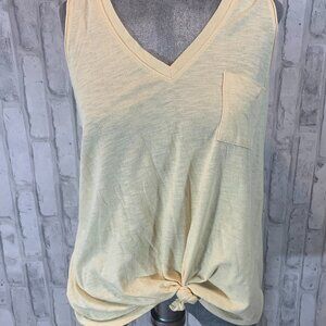 Light Yellow Pocket V-Neck Muscle Shirt